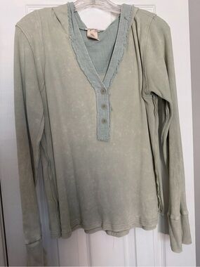 Mystree Sage Green Ribbed Henley Top
